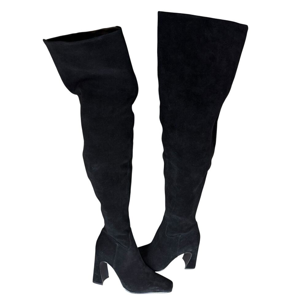 NEW Steve Madden Black Suede Over The Knee Boots Thigh High Block Heel 7M - Picture 2 of 8